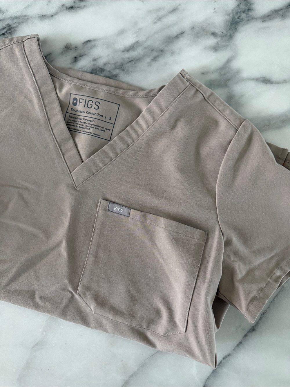 FIGS Men’s V-Neck Top in Taupe Beige
